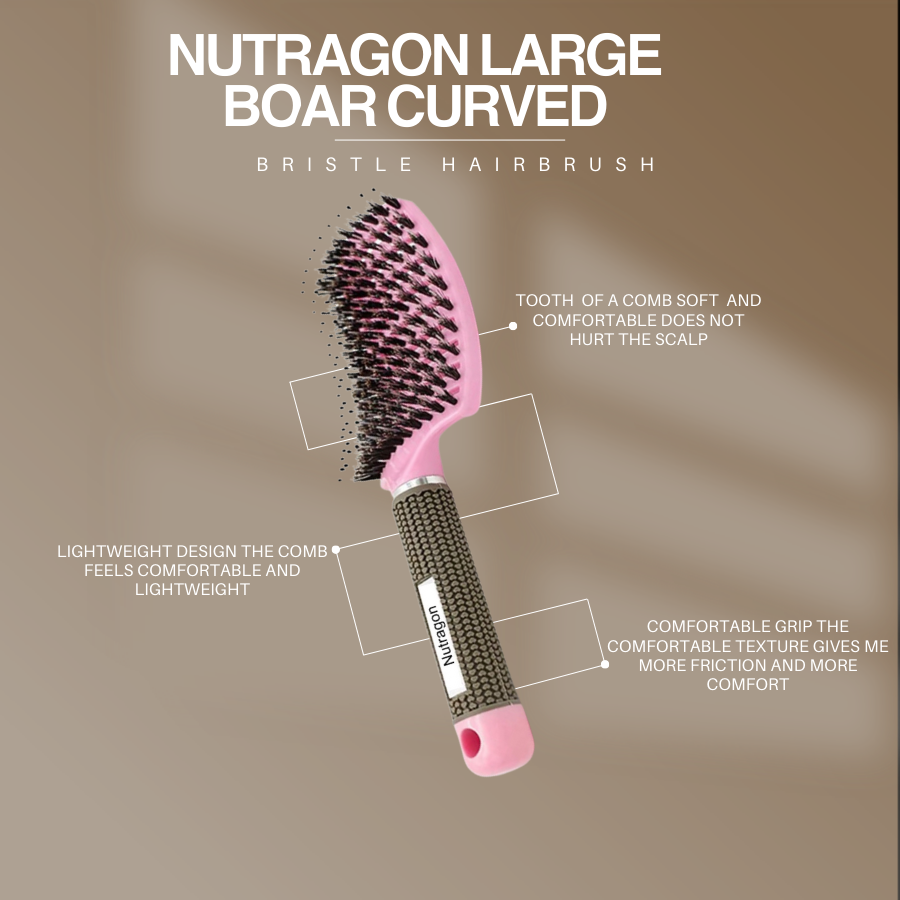 Happy Hairbrush Large Boar Bristle Curved Hairbrush