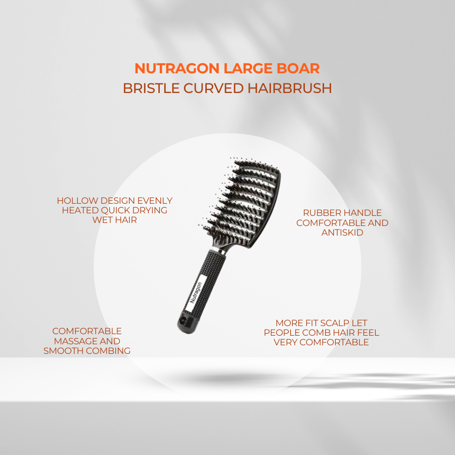 Happy Hairbrush Large Boar Bristle Curved Hairbrush