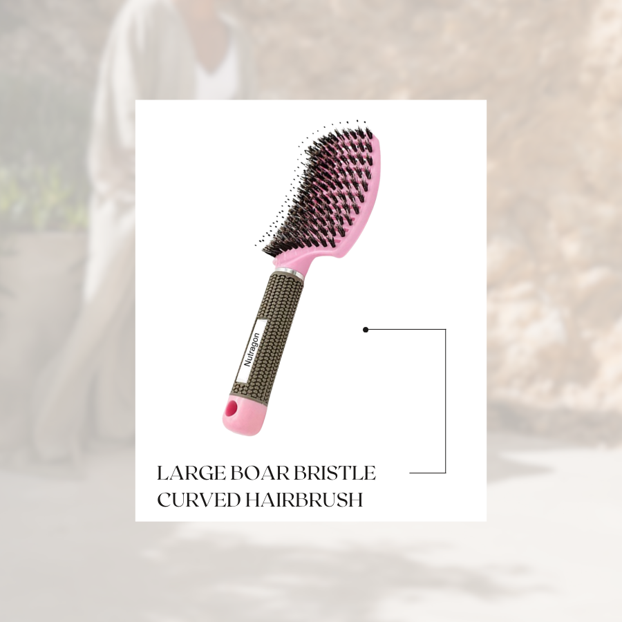 Happy Hairbrush Large Boar Bristle Curved Hairbrush