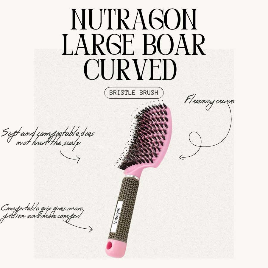Happy Hairbrush Large Boar Bristle Curved Hairbrush