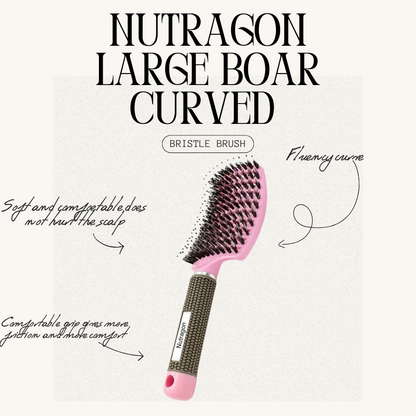 Happy Hairbrush Large Boar Bristle Curved Hairbrush
