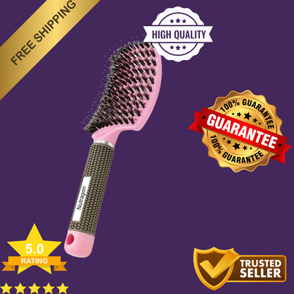 Happy Hairbrush Large Boar Bristle Curved Hairbrush