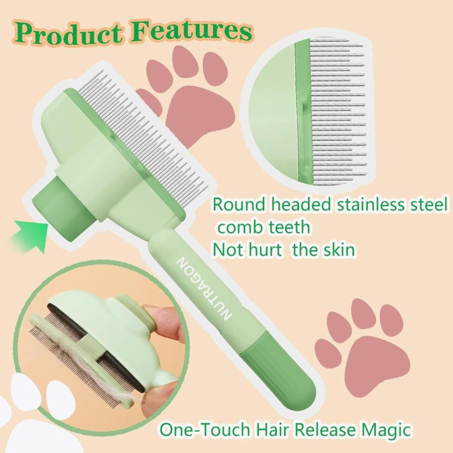 Nutragon Self-Cleaning Pet Hair Comb for Dogs & Cats with Release Button