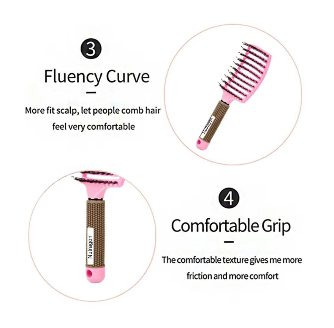 Happy Hairbrush Large Boar Bristle Curved Hairbrush
