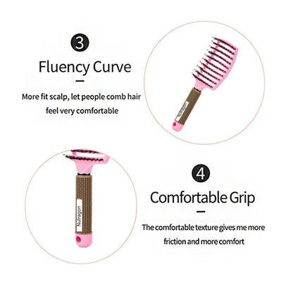 Happy Hairbrush Large Boar Bristle Curved Hairbrush