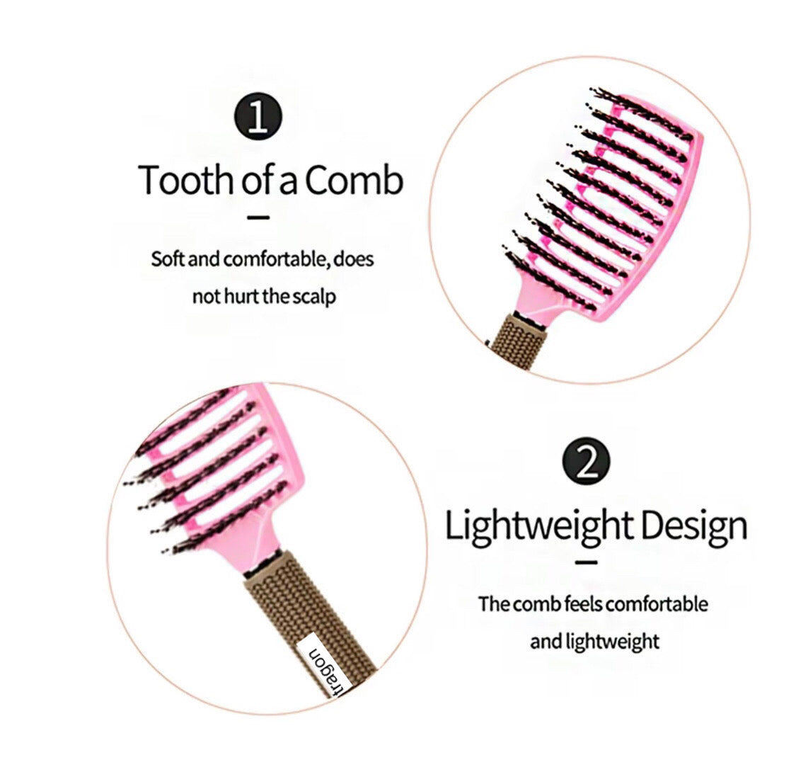 Happy Hairbrush Large Boar Bristle Curved Hairbrush